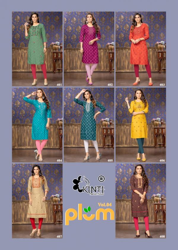 Kinti Plum 4 Rayon Slub Print Embroidery Kurti Collection